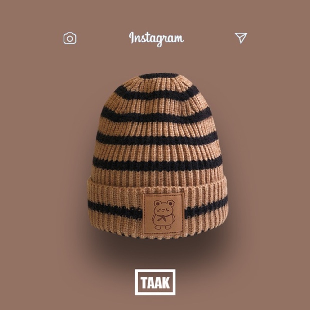 New Striped Knit Beanie Hat